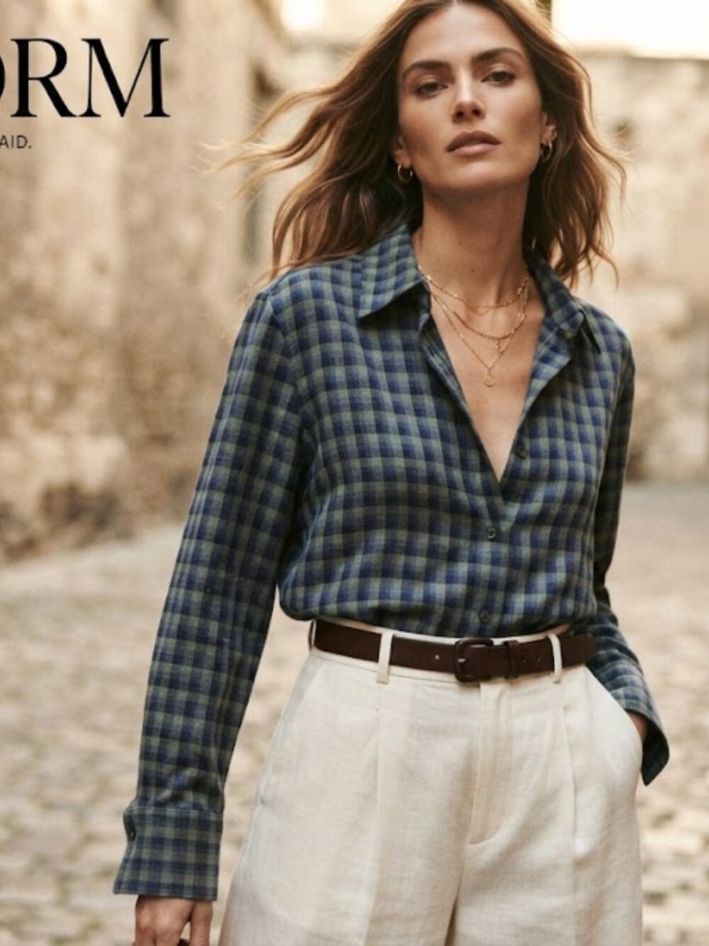 Reformation Green Blue Plaid Oversized Button-Up Shirt size L
